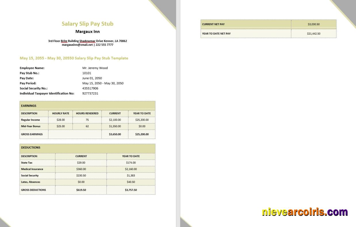 Margaux Inn Salary Slip pay stub